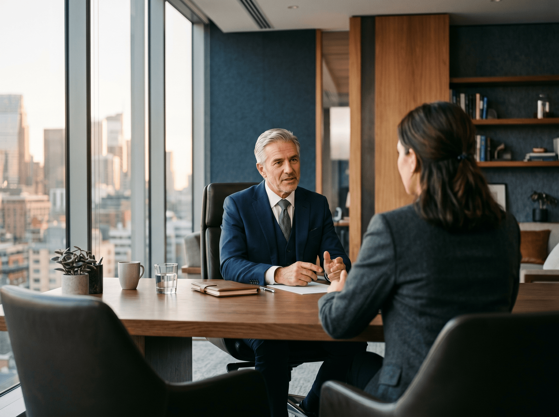 Two professionals conducting a senior interview